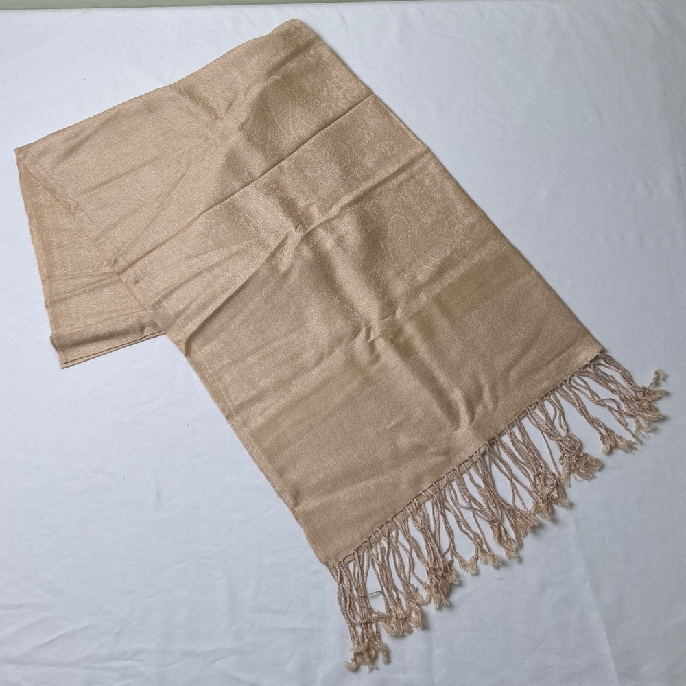 Pashmina Womens Cashmere Silk Blend Italian Fringe Wrap Scarf OS Champagne Gold